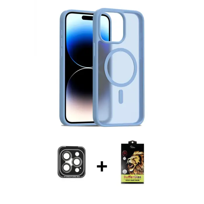 ieg™ iPhone 15 Pro Max Kılıf Siluet Minimal Prime - Siyah Buffer Cam Ekran Koruyucu + PVD Metal Kamera Lens - GI