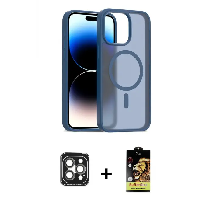 ieg™ iPhone 15 Pro Max Kılıf Siluet Minimal Prime - Siyah Buffer Cam Ekran Koruyucu + PVD Metal Kamera Lens - GI