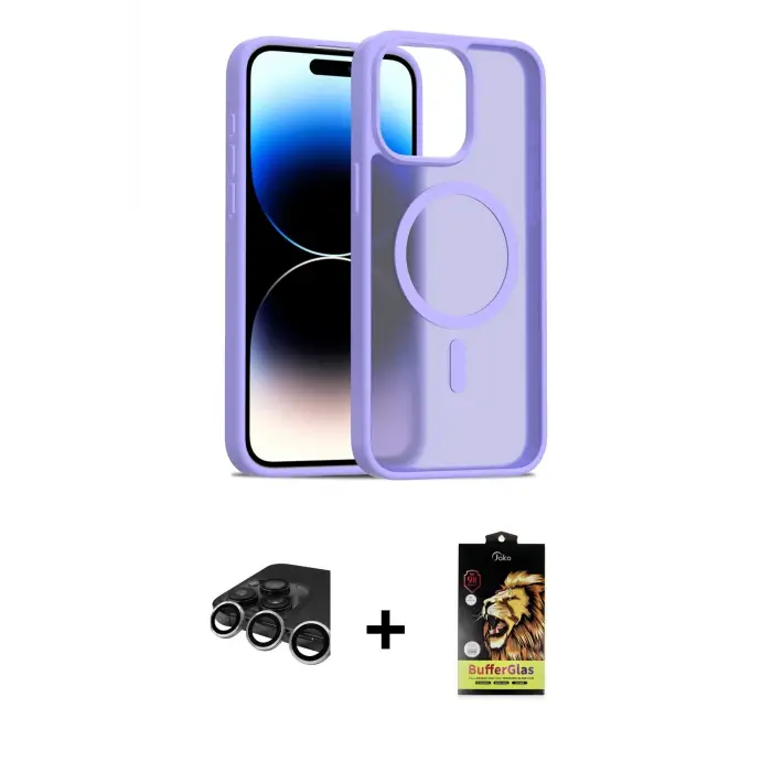 ieg™ iPhone 15 Pro Max Kılıf Siluet Minimal Prime - Siyah Buffer Cam Ekran Koruyucu + Raze Metal Kamera Lens - GS