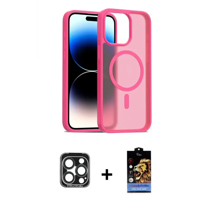 ieg™ iPhone 15 Pro Max Kılıf Siluet Minimal Prime - Siyah Buffer Hayalet Cam Ekran Koruyucu + PVD Metal Kamera Lens - LT