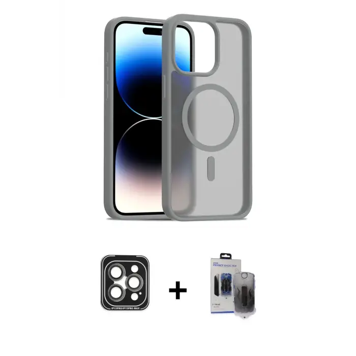 ieg™ iPhone 15 Pro Max Kılıf Siluet Minimal Prime - Siyah Vanessa Magic Hayalet Cam + PVD Metal Kamera Lens - GI