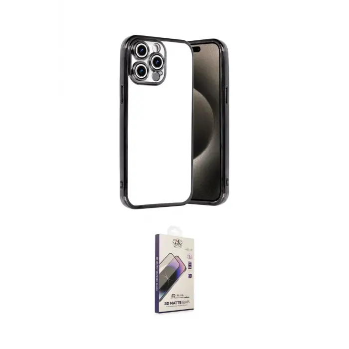 ieg™ iPhone 15 Pro Max Kılıf Vadi Minimal - Siyah Bilvis 3D Mat Cam Ekran Koruyucu
