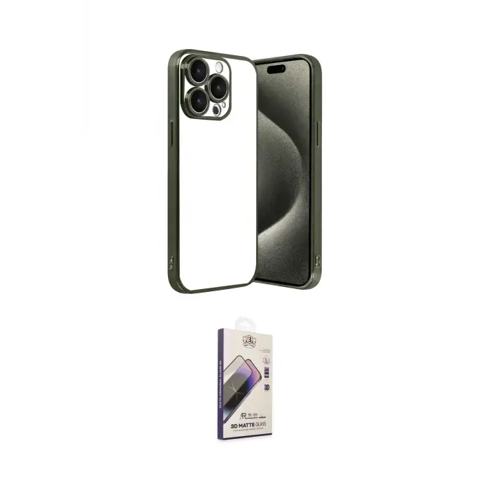 ieg™ iPhone 15 Pro Max Kılıf Vadi Minimal - Siyah Bilvis 3D Mat Cam Ekran Koruyucu