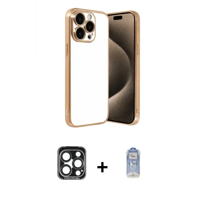 ieg™ iPhone 15 Pro Max Kılıf Vadi Minimal - Siyah Joko Magic 5D Cam + PVD Metal Kamera Lens - LT