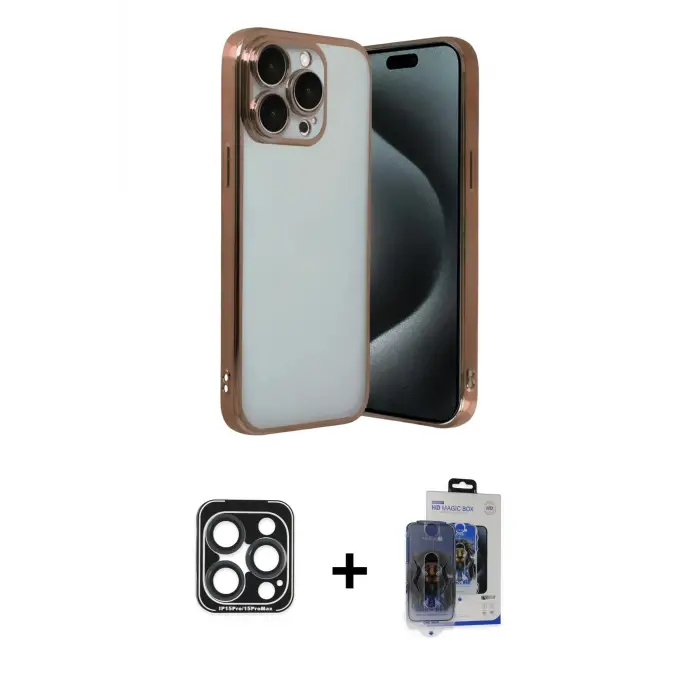 ieg™ iPhone 15 Pro Max Kılıf Vadi Minimal - Siyah Vanessa Magic Cam + PVD Metal Kamera Lens - LT