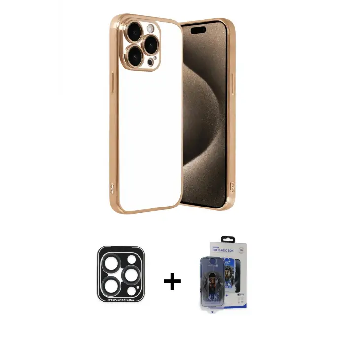 ieg™ iPhone 15 Pro Max Kılıf Vadi Minimal - Siyah Vanessa Magic Cam + PVD Metal Kamera Lens - LT