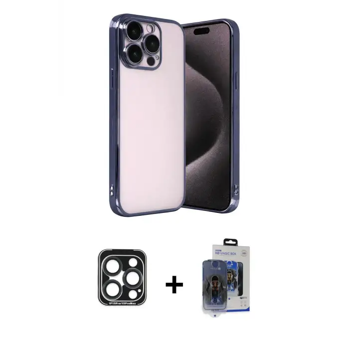 ieg™ iPhone 15 Pro Max Kılıf Vadi Minimal - Siyah Vanessa Magic Cam + PVD Metal Kamera Lens - LT