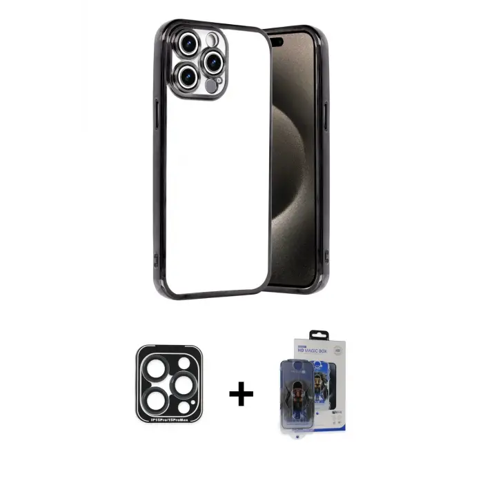 ieg™ iPhone 15 Pro Max Kılıf Vadi Minimal - Siyah Vanessa Magic Cam + PVD Metal Kamera Lens - LT