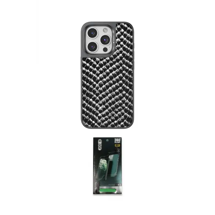 ieg™ iPhone 15 Pro Max Kılıf Vadi Özel Seri - Siyah 360 Mat Full Body Arka Koruyucu