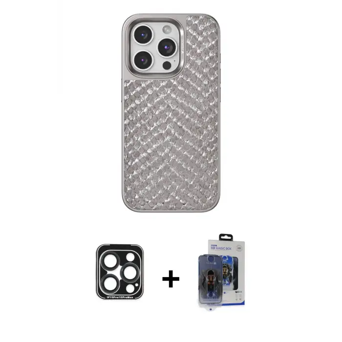 ieg™ iPhone 15 Pro Max Kılıf Vadi Özel Seri - Siyah Vanessa Magic Cam + PVD Metal Kamera Lens - LT
