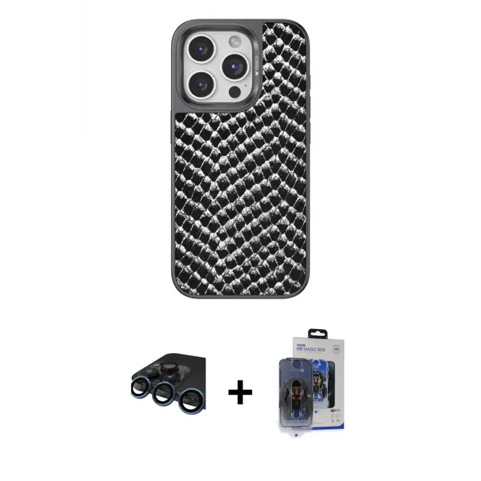 ieg™ iPhone 15 Pro Max Kılıf Vadi Özel Seri - Siyah Vanessa Magic Cam + Raze Metal Kamera Lens - LT