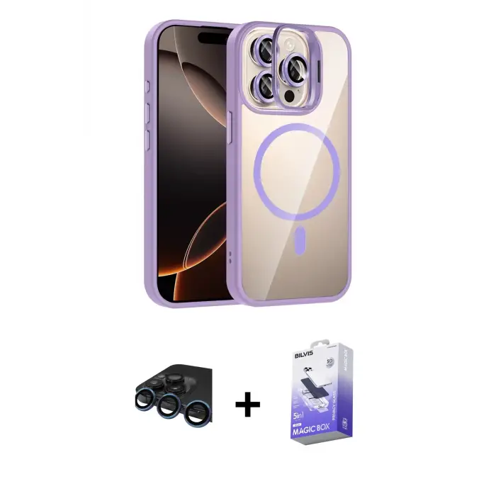 ieg™ iPhone 15 Pro Max Kılıf Yadigar Asil Koleksiyonu - Siyah Bilvis 5in1 5D Magic Hayalet Cam Ekran Koruyucu + Raze Metal Kamera Lens - LT
