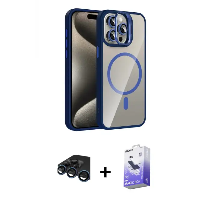 ieg™ iPhone 15 Pro Max Kılıf Yadigar Asil Koleksiyonu - Siyah Bilvis 5in1 5D Magic Hayalet Cam Ekran Koruyucu + Raze Metal Kamera Lens - LT