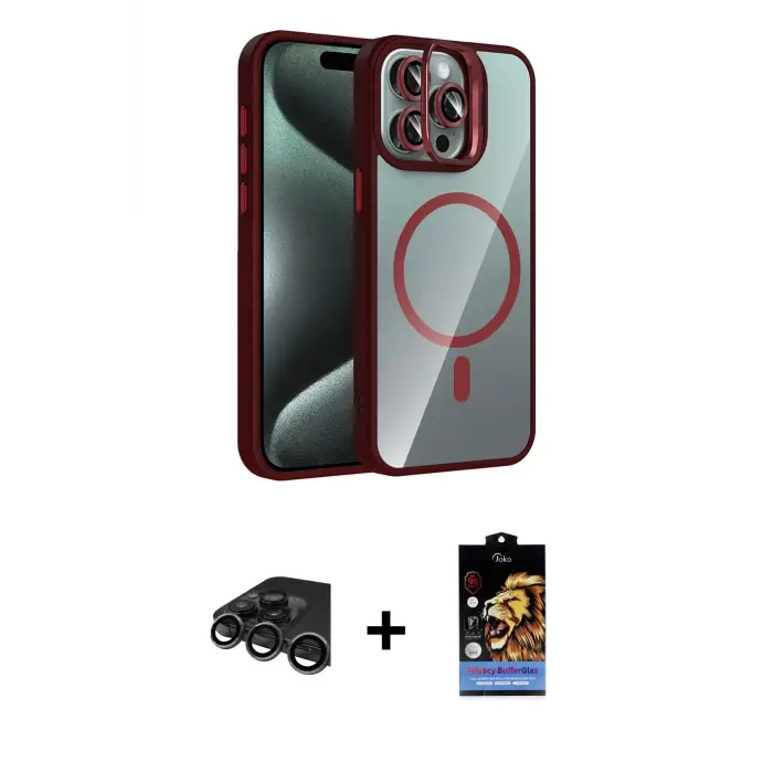 ieg™ iPhone 15 Pro Max Kılıf Yadigar Asil Koleksiyonu - Siyah Buffer Hayalet Cam Ekran Koruyucu + Raze Metal Kamera Lens - TMGI