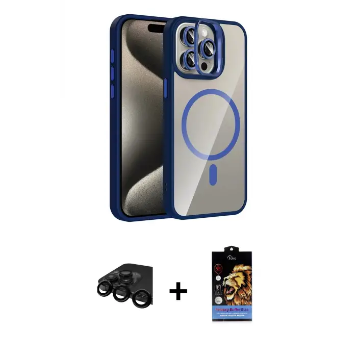 ieg™ iPhone 15 Pro Max Kılıf Yadigar Asil Koleksiyonu - Siyah Buffer Hayalet Cam Ekran Koruyucu + Raze Metal Kamera Lens - SH