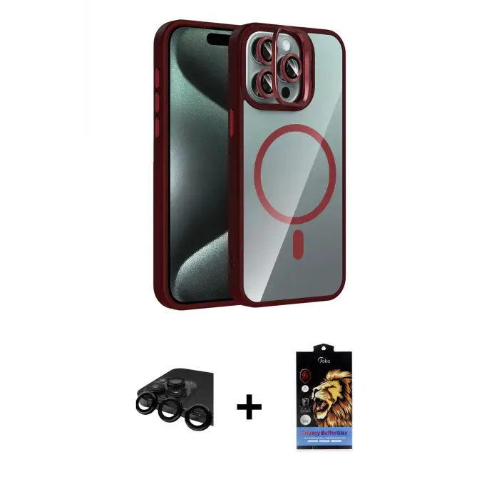 ieg™ iPhone 15 Pro Max Kılıf Yadigar Asil Koleksiyonu - Siyah Buffer Hayalet Cam Ekran Koruyucu + Raze Metal Kamera Lens - SH