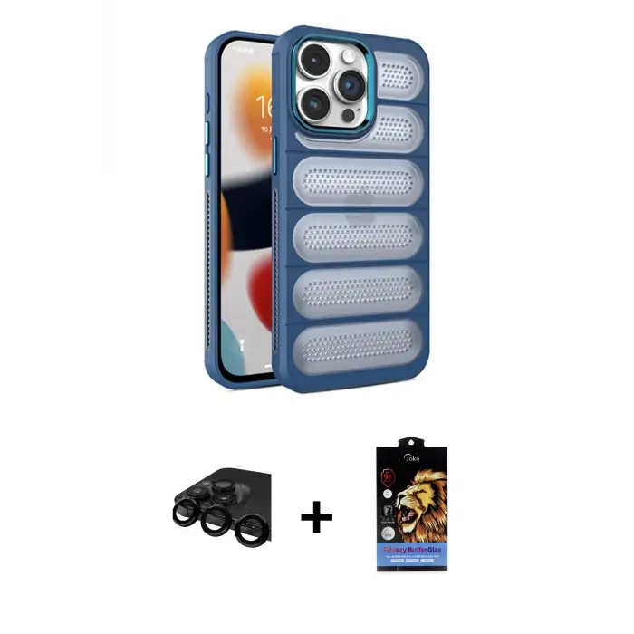 ieg™ iPhone 15 Pro Max Kılıf Yadigar Doku Özel Seri - Siyah Buffer Hayalet Cam Ekran Koruyucu + Raze Metal Kamera Lens - SH