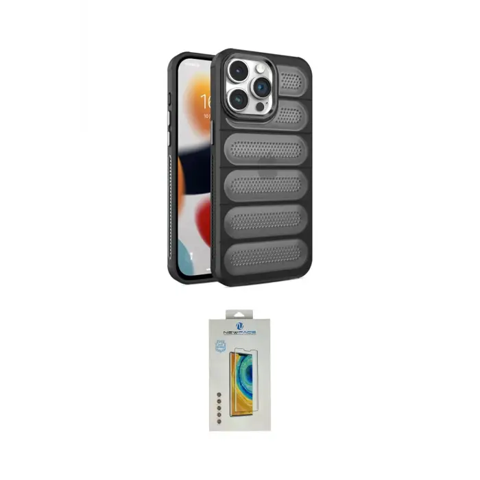 ieg™ iPhone 15 Pro Max Kılıf Yadigar Doku Özel Seri - Siyah Polymer Nano Ekran Koruyucu