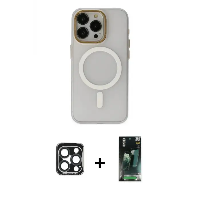 ieg™ iPhone 15 Pro Max Kılıf Yadigar Işık - Siyah 360 Mat Full Body Arka Koruyucu + PVD Metal Kamera Lens - LT