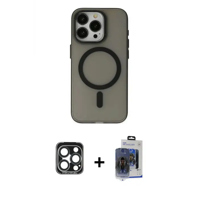 ieg™ iPhone 15 Pro Max Kılıf Yadigar Işık - Siyah Vanessa Magic Cam + PVD Metal Kamera Lens - LT