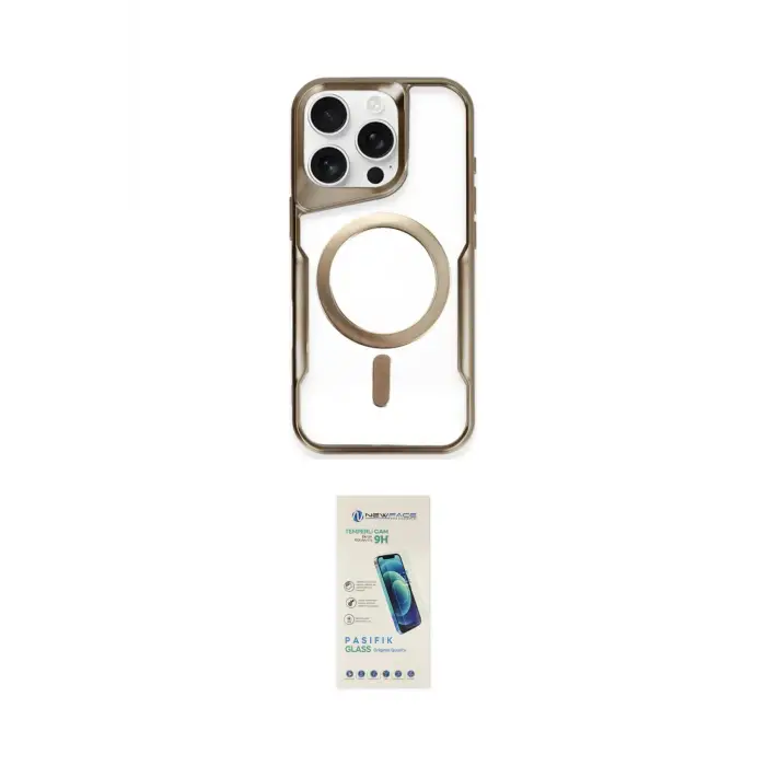 ieg™ iPhone 15 Pro Max Kılıf Yadigar Klasik Özel Seri - Şeffaf Pasifik Cam Ekran Koruyucu