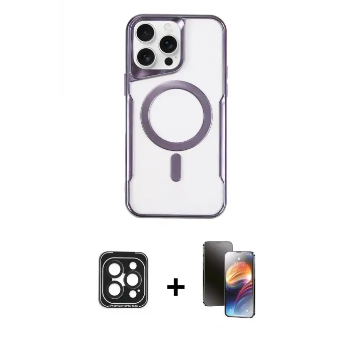 ieg™ iPhone 15 Pro Max Kılıf Yadigar Klasik Özel Seri - Siyah 3D Antistatik Mat Seramik Nano Ekran Koruyucu + PVD Metal Kamera Lens - SH