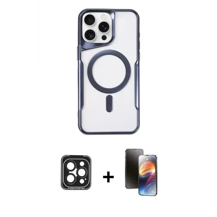 ieg™ iPhone 15 Pro Max Kılıf Yadigar Klasik Özel Seri - Siyah 3D Antistatik Mat Seramik Nano Ekran Koruyucu + PVD Metal Kamera Lens - SH