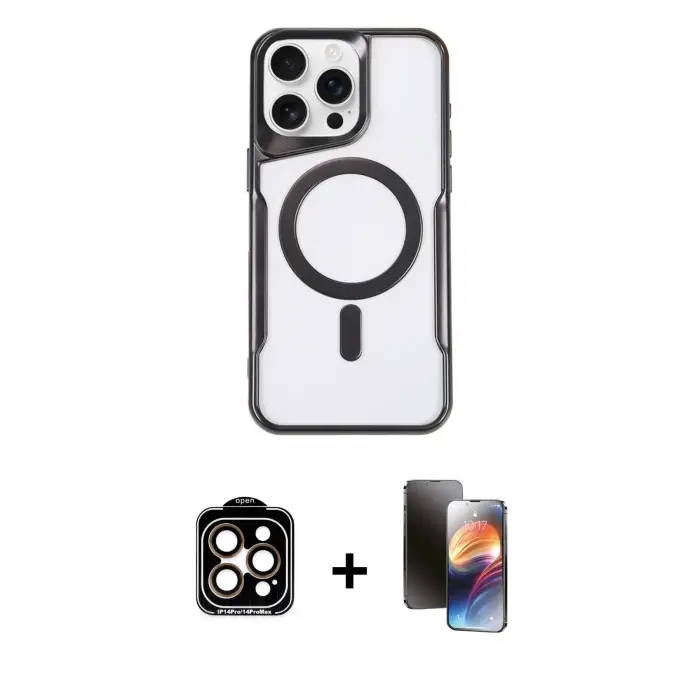 ieg™ iPhone 15 Pro Max Kılıf Yadigar Klasik Özel Seri - Siyah 3D Antistatik Mat Seramik Nano Ekran Koruyucu + PVD Metal Kamera Lens - TU