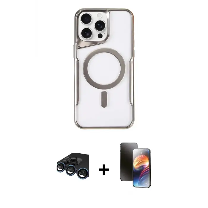 ieg™ iPhone 15 Pro Max Kılıf Yadigar Klasik Özel Seri - Siyah 3D Antistatik Mat Seramik Nano Ekran Koruyucu + Raze Metal Kamera Lens - LT