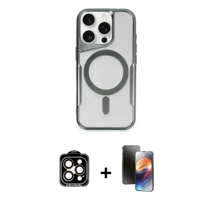 ieg™ iPhone 15 Pro Max Kılıf Yadigar Klasik Özel Seri - Siyah 3D Antistatik Mat Seramik Nano Ekran Koruyucu + PVD Metal Kamera Lens - TU