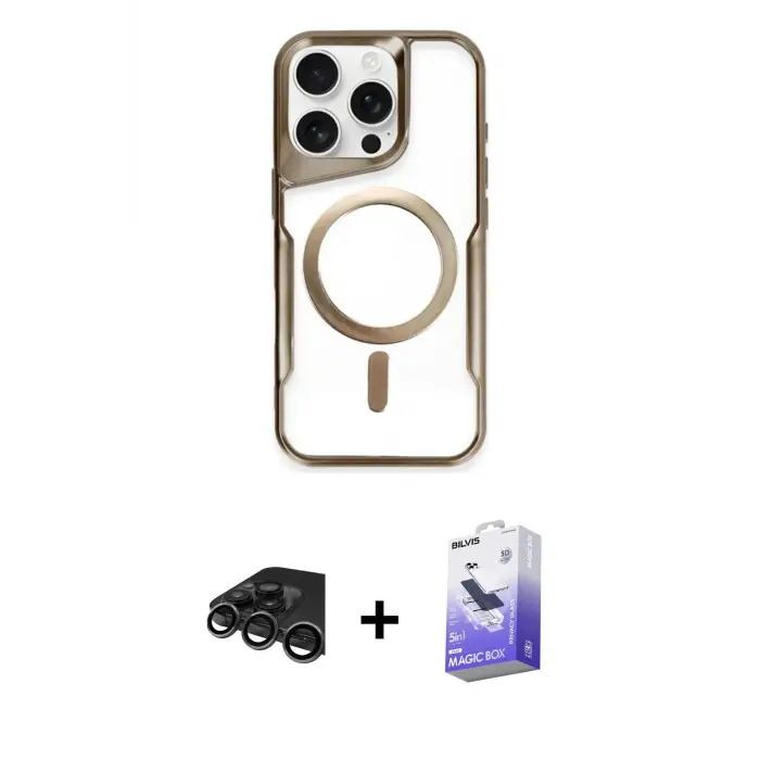 ieg™ iPhone 15 Pro Max Kılıf Yadigar Klasik Özel Seri - Siyah Bilvis 5in1 5D Magic Hayalet Cam Ekran Koruyucu + Raze Metal Kamera Lens - TMGI