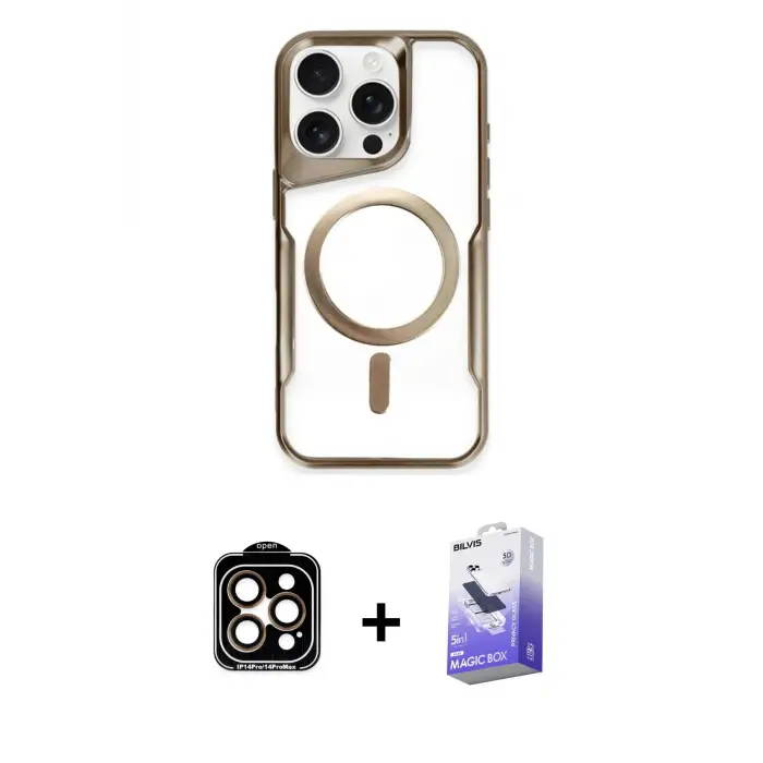 ieg™ iPhone 15 Pro Max Kılıf Yadigar Klasik Özel Seri - Siyah Bilvis 5in1 5D Magic Hayalet Cam Ekran Koruyucu + PVD Metal Kamera Lens - TU