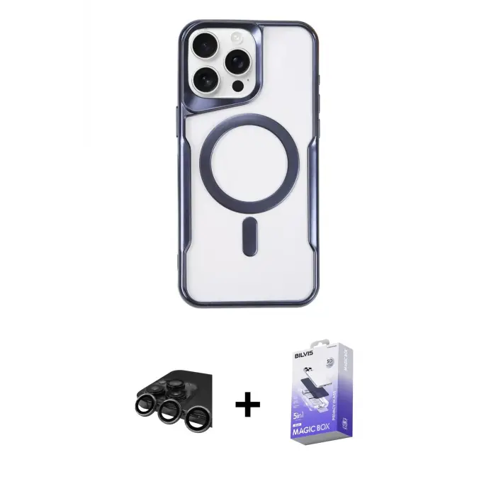 ieg™ iPhone 15 Pro Max Kılıf Yadigar Klasik Özel Seri - Siyah Bilvis 5in1 5D Magic Hayalet Cam Ekran Koruyucu + Raze Metal Kamera Lens - TMGI