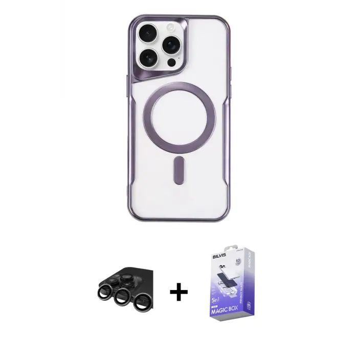 ieg™ iPhone 15 Pro Max Kılıf Yadigar Klasik Özel Seri - Siyah Bilvis 5in1 5D Magic Hayalet Cam Ekran Koruyucu + Raze Metal Kamera Lens - TMGI