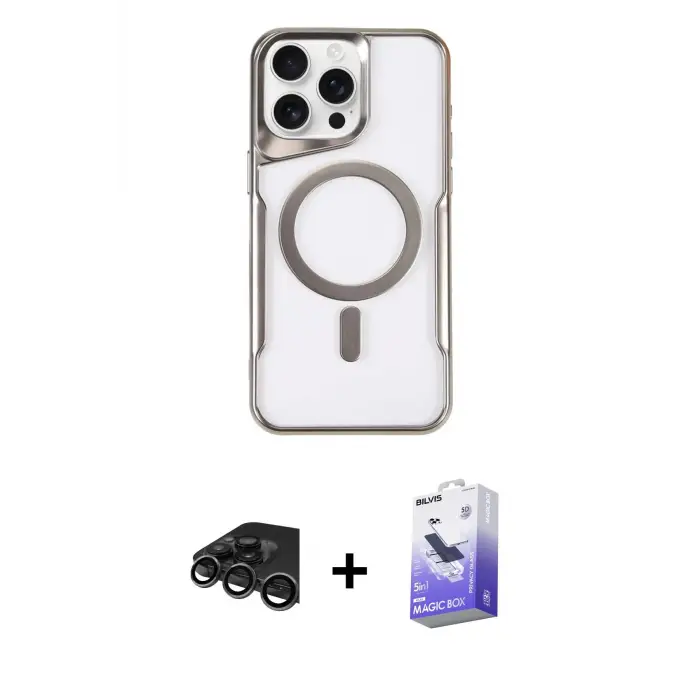 ieg™ iPhone 15 Pro Max Kılıf Yadigar Klasik Özel Seri - Siyah Bilvis 5in1 5D Magic Hayalet Cam Ekran Koruyucu + Raze Metal Kamera Lens - TMGI