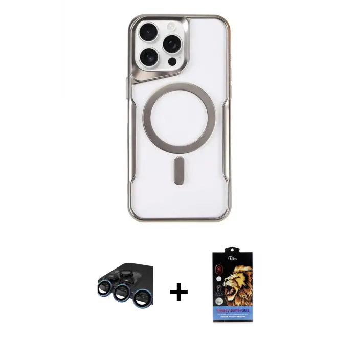 ieg™ iPhone 15 Pro Max Kılıf Yadigar Klasik Özel Seri - Siyah Buffer Hayalet Cam Ekran Koruyucu + Raze Metal Kamera Lens - LT