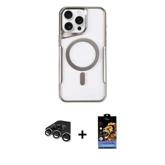 ieg™ iPhone 15 Pro Max Kılıf Yadigar Klasik Özel Seri - Siyah Buffer Hayalet Cam Ekran Koruyucu + Raze Metal Kamera Lens - GS