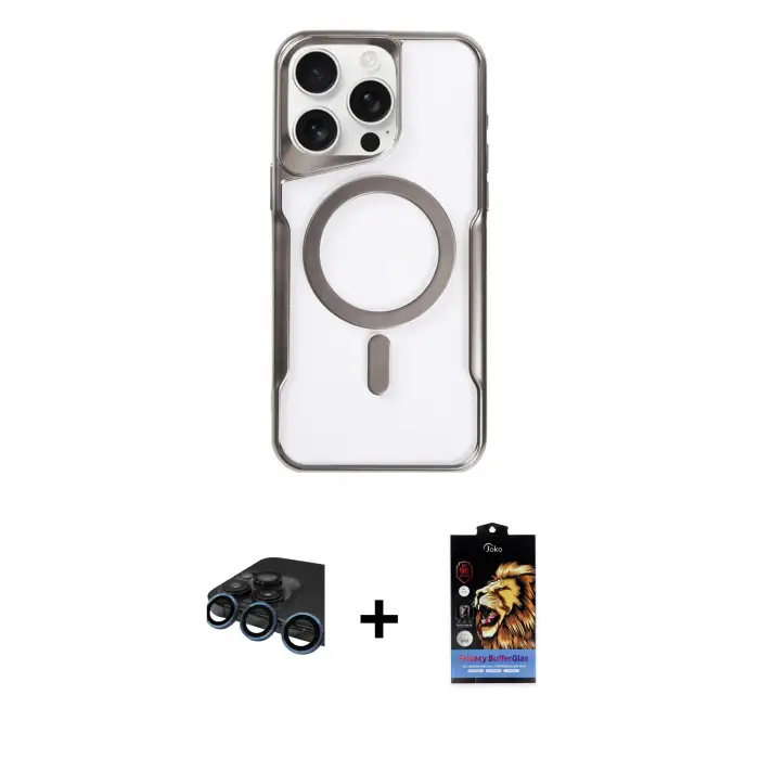 ieg™ iPhone 15 Pro Max Kılıf Yadigar Klasik Özel Seri - Siyah Buffer Hayalet Cam Ekran Koruyucu + Raze Metal Kamera Lens - LT