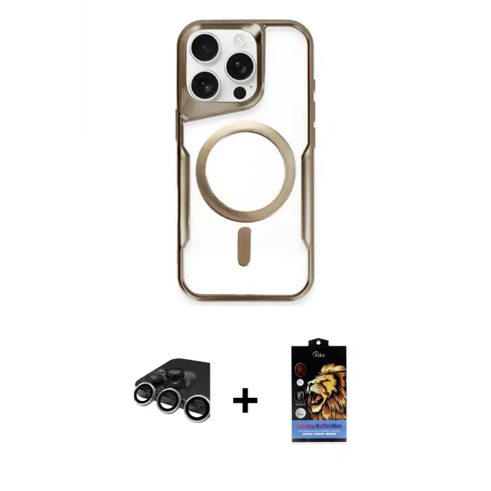 ieg™ iPhone 15 Pro Max Kılıf Yadigar Klasik Özel Seri - Siyah Buffer Hayalet Cam Ekran Koruyucu + Raze Metal Kamera Lens - GS
