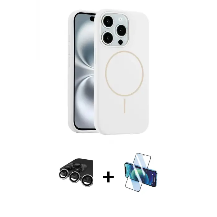 ieg™ iPhone 15 Pro Max Kılıf Yankı Form Serisi - Siyah 3D Antistatik Seramik Nano Ekran Koruyucu + Raze Metal Kamera Lens - GS