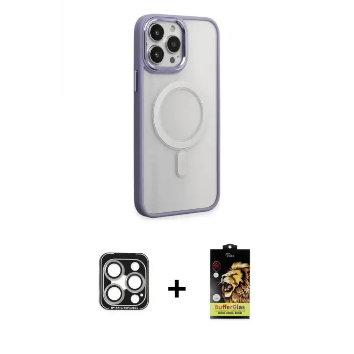 ieg™ iPhone 15 Pro Max Kılıf Yankı Işık Özel Seri - Siyah Buffer Cam Ekran Koruyucu + PVD Metal Kamera Lens - GS