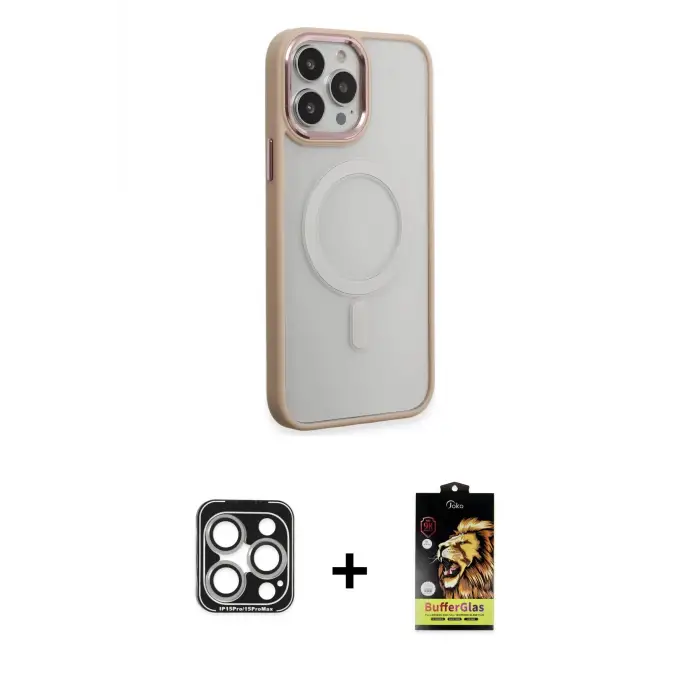 ieg™ iPhone 15 Pro Max Kılıf Yankı Işık Özel Seri - Siyah Buffer Cam Ekran Koruyucu + PVD Metal Kamera Lens - GS