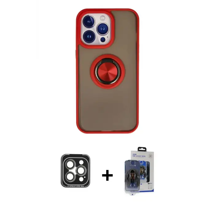 ieg™ iPhone 15 Pro Max Kılıf Yörünge Çizgi - Siyah Vanessa Magic Cam + PVD Metal Kamera Lens - GI