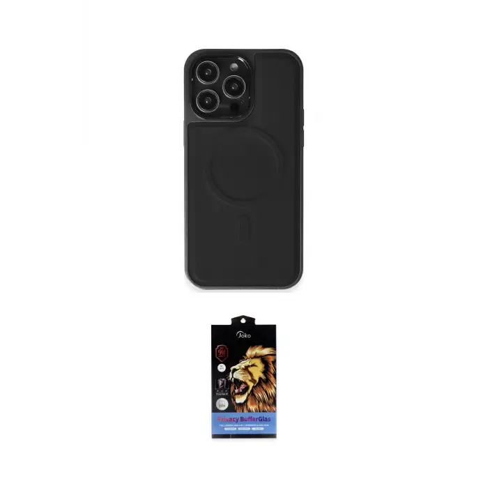 ieg™ iPhone 15 Pro Max Kılıf Zirve Işık Serisi - Siyah Buffer Hayalet Cam Ekran Koruyucu