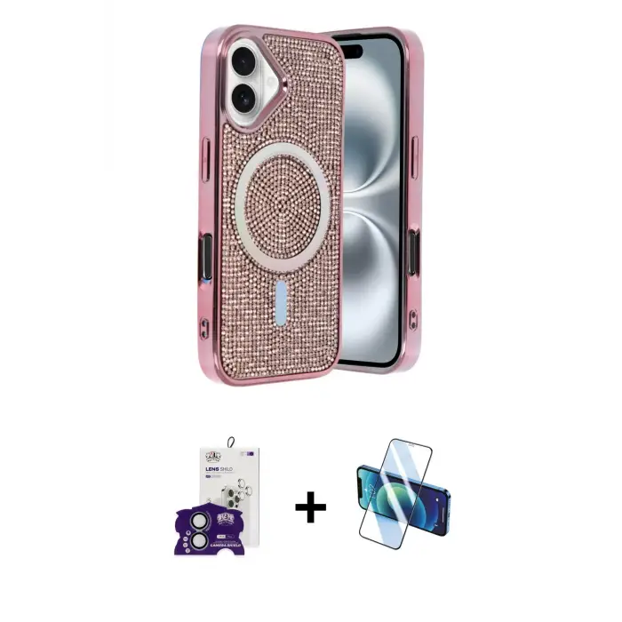 ieg™ iPhone 16 Kılıf Eksen Çizgi - Siyah 3D Antistatik Seramik Nano Ekran Koruyucu + Bilvis Titan Kamera Lens - YL