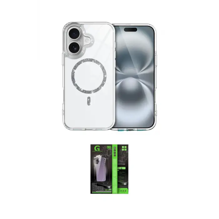 ieg™ iPhone 16 Kılıf Kıvılcım Form Prime - Şeffaf 360 Full Body Arka Koruyucu