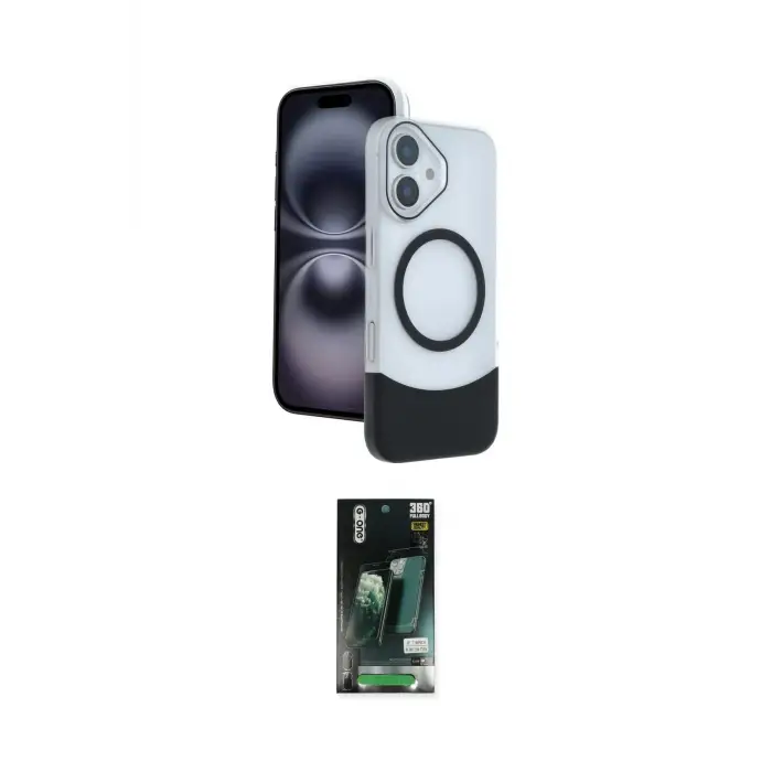 ieg™ iPhone 16 Kılıf Kozmos Form Özel Seri - Siyah 360 Mat Full Body Arka Koruyucu