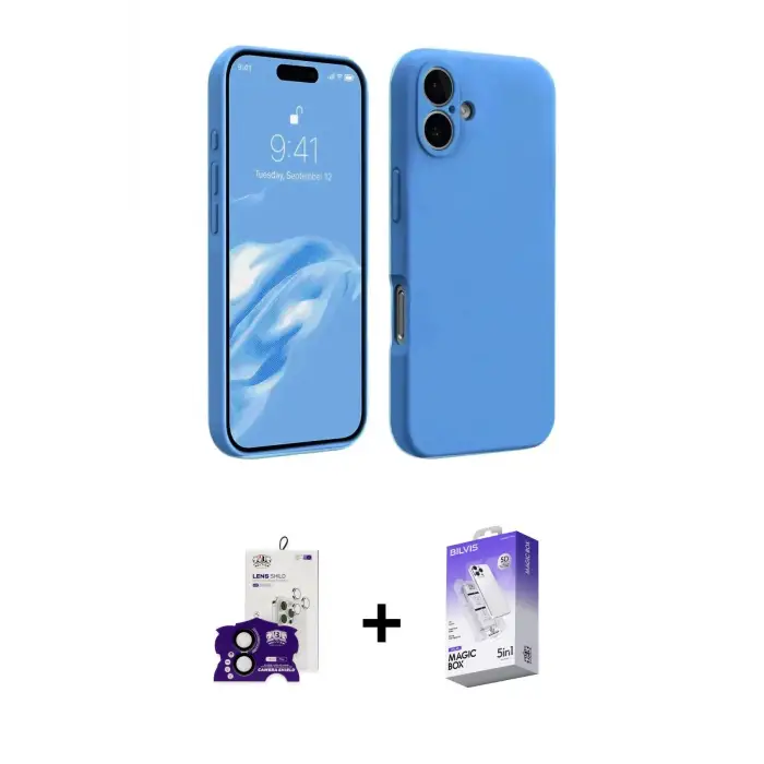 ieg™ iPhone 16 Kılıf Kozmos Yansıma Özel Seri - Siyah Bilvis 5in1 3D Magic Cam Ekran Koruyucu + Bilvis Titan Kamera Lens - SH