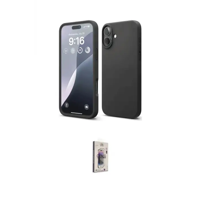 ieg™ iPhone 16 Plus Kılıf Ahenk Serisi - Siyah Bilvis 3D Cam Ekran Koruyucu