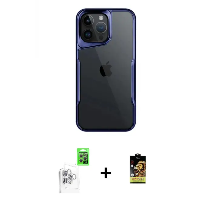 ieg™ iPhone 16 Pro Kılıf Akış Çizgi Koleksiyonu - Siyah Buffer Cam Ekran Koruyucu + Raze Metal Kamera Lens - BZ